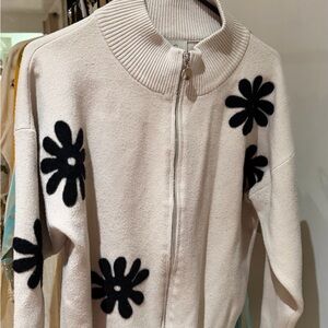 Women's Cream Sweater with Black Floral Design